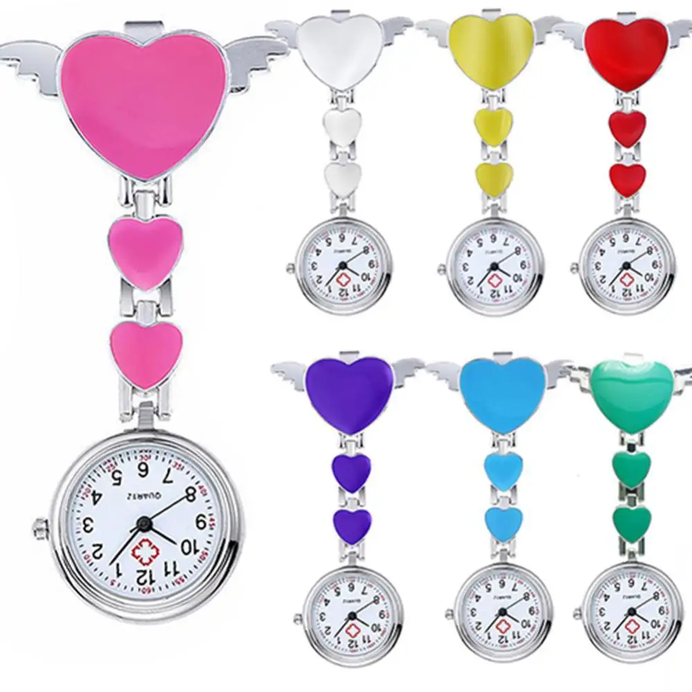 

30% Dropshipping Hot Women Lady Cute Love Heart Quartz Clip-on1 Fob Brooch Nurse Pocket Watch