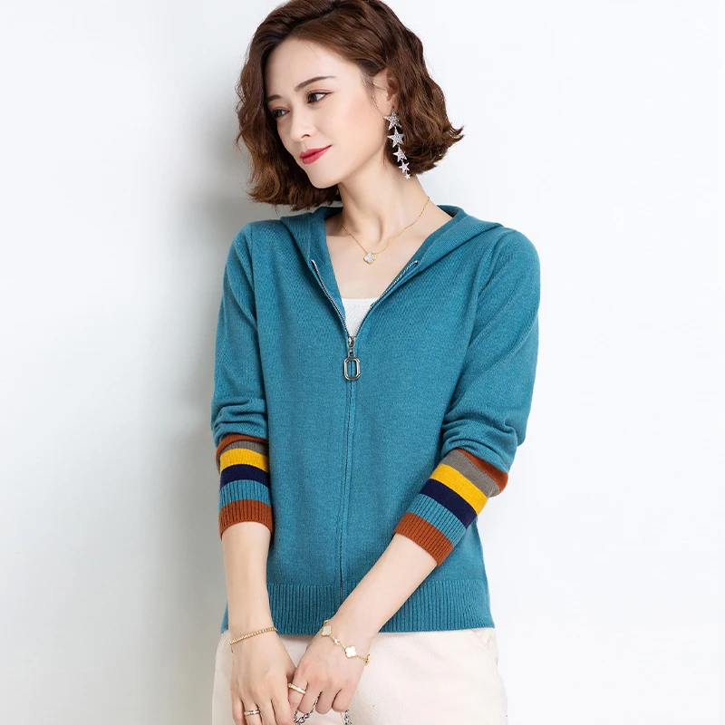 

JCHB 2021 Short Women's Sweaters Hooded Female Cardigan Knitted Cardigans for Women Long Sleeve Spring Autumn Pull Femme Pph316