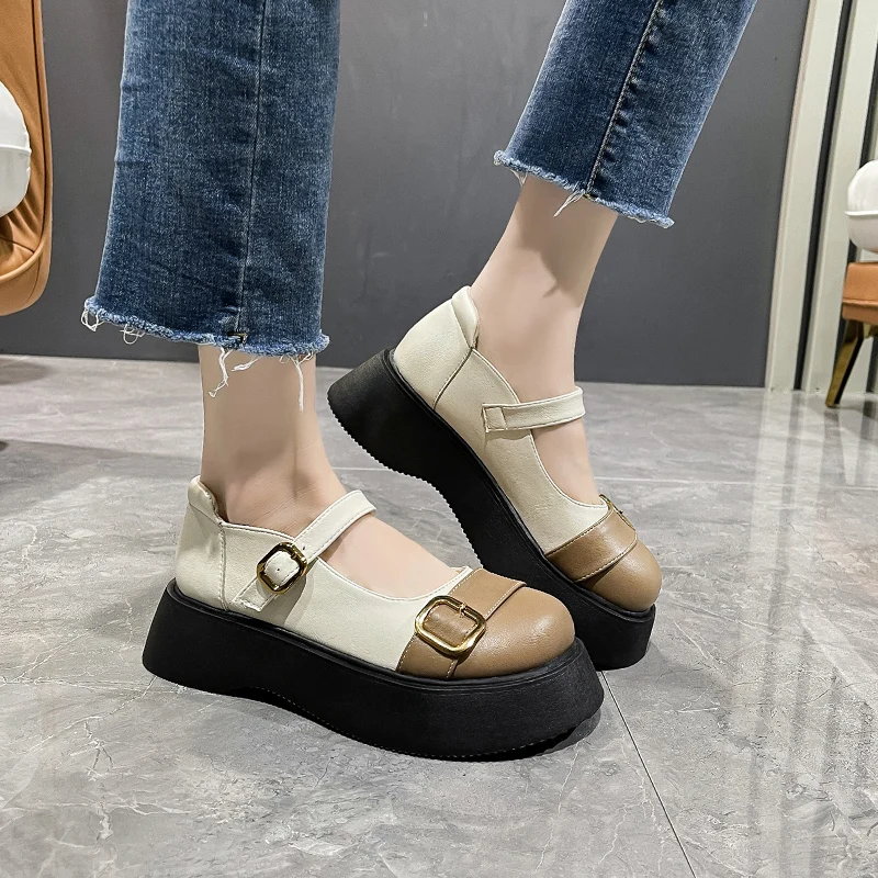 

Туфли-лодочки женские на платформе 5 см, элегантные туфли-лодочки из искусственной кожи в британском стиле, милые летние туфли с пряжкой в стиле аниме, в готическом стиле