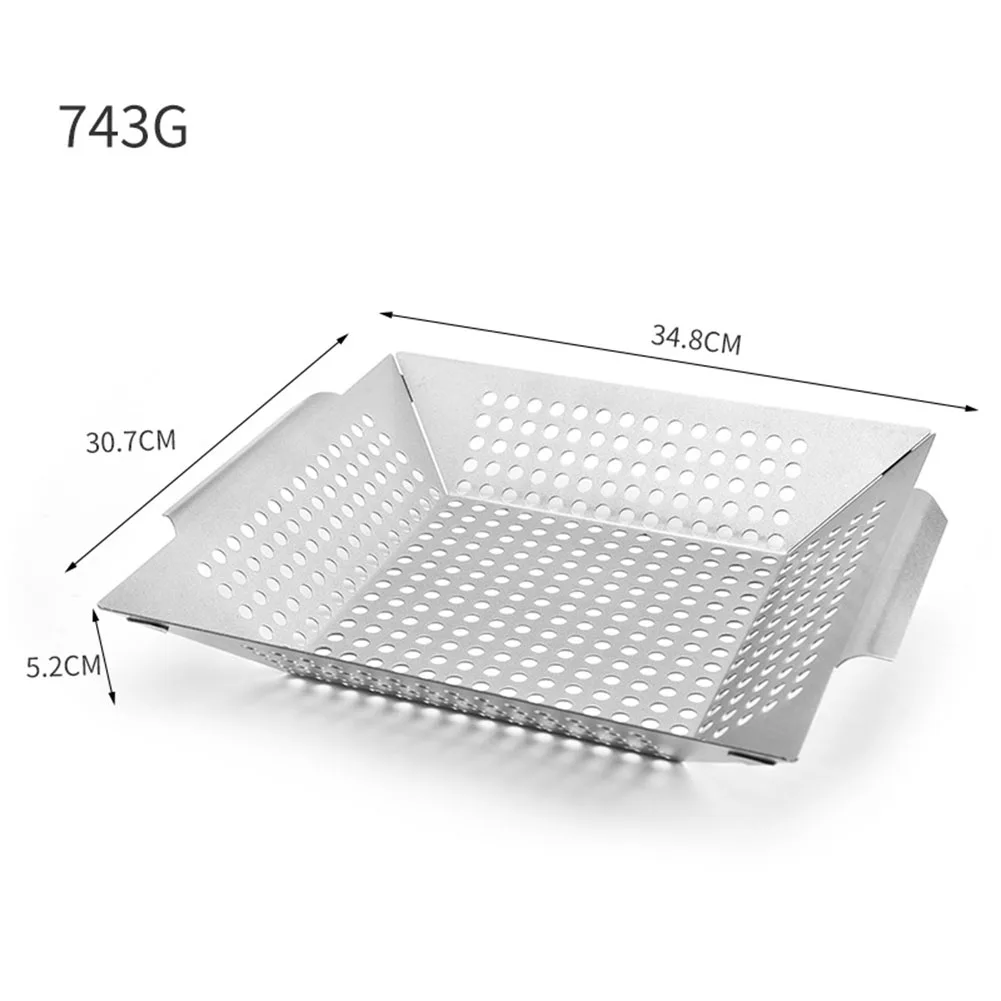

Barbecue Grill Pan Baking Tray Stainless Steel Square Vegetable Grill Basket BBQ Grid Topper Veggies Barbecue Wok Tool