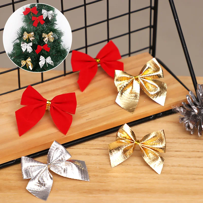 

12 шт. золотой серебряный красный бант, украшение для рождественской елки, новогодний бант-бабочка, подвесное украшение для шкафа, Рождестве...