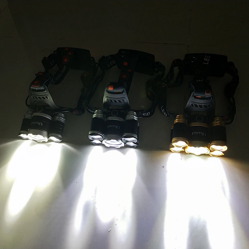 

Most Powerful LED Headlight headlamp sensor 5LED T6 Head Lamp Power Flashlight Torch head light 18650 battery Best For Camping