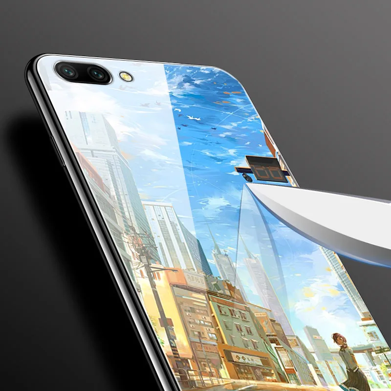 Чехол для Honor 10 чехол Huawei задняя крышка с рисунком из закаленного стекла Жесткий