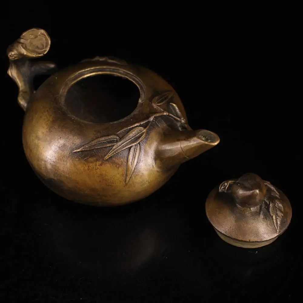 

wedding decoration China wealth auspicious Collection Pure copper bamboo leaf green bamboo portable kettle teapot jug kettle