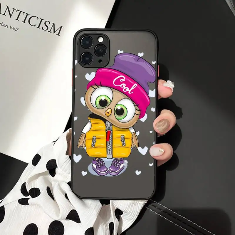 

Cute animal Owl Phone Cases matte transparent For iphone 7 8 11 12 plus mini x xs xr pro max cover