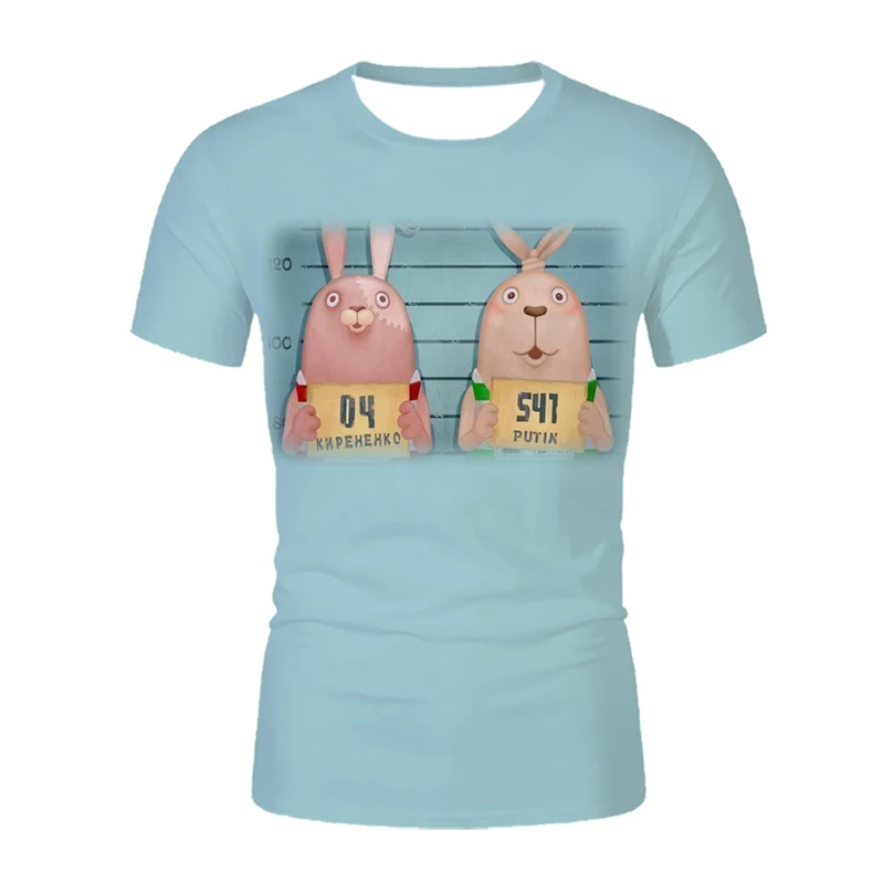 

Women clothing anime two rabbits print tops t-shirt blue t-shirts female couple men women t shirts fashion streetwear t shirt