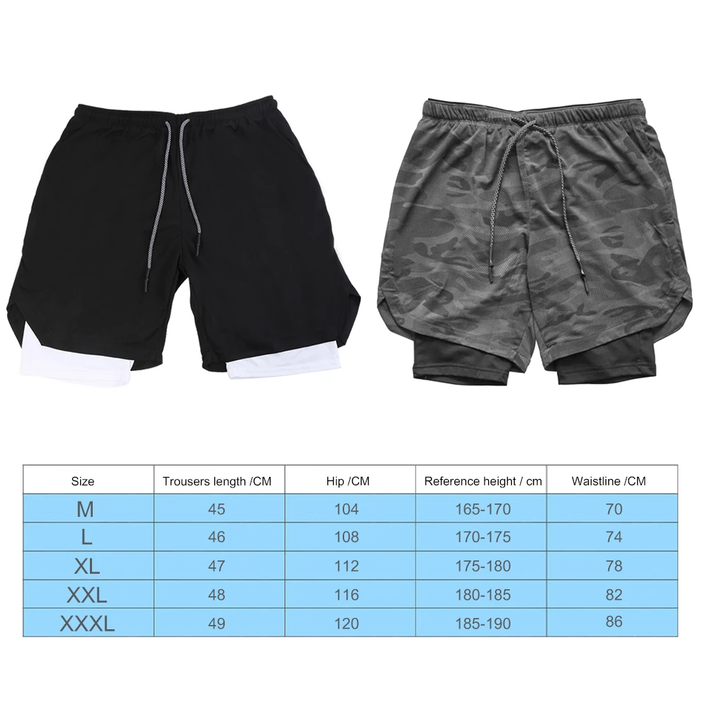 

Men Sports Shorts Quick Dry Double-deck Casual Fitness Half Pants for Workout Training Running Sportswear Supplies