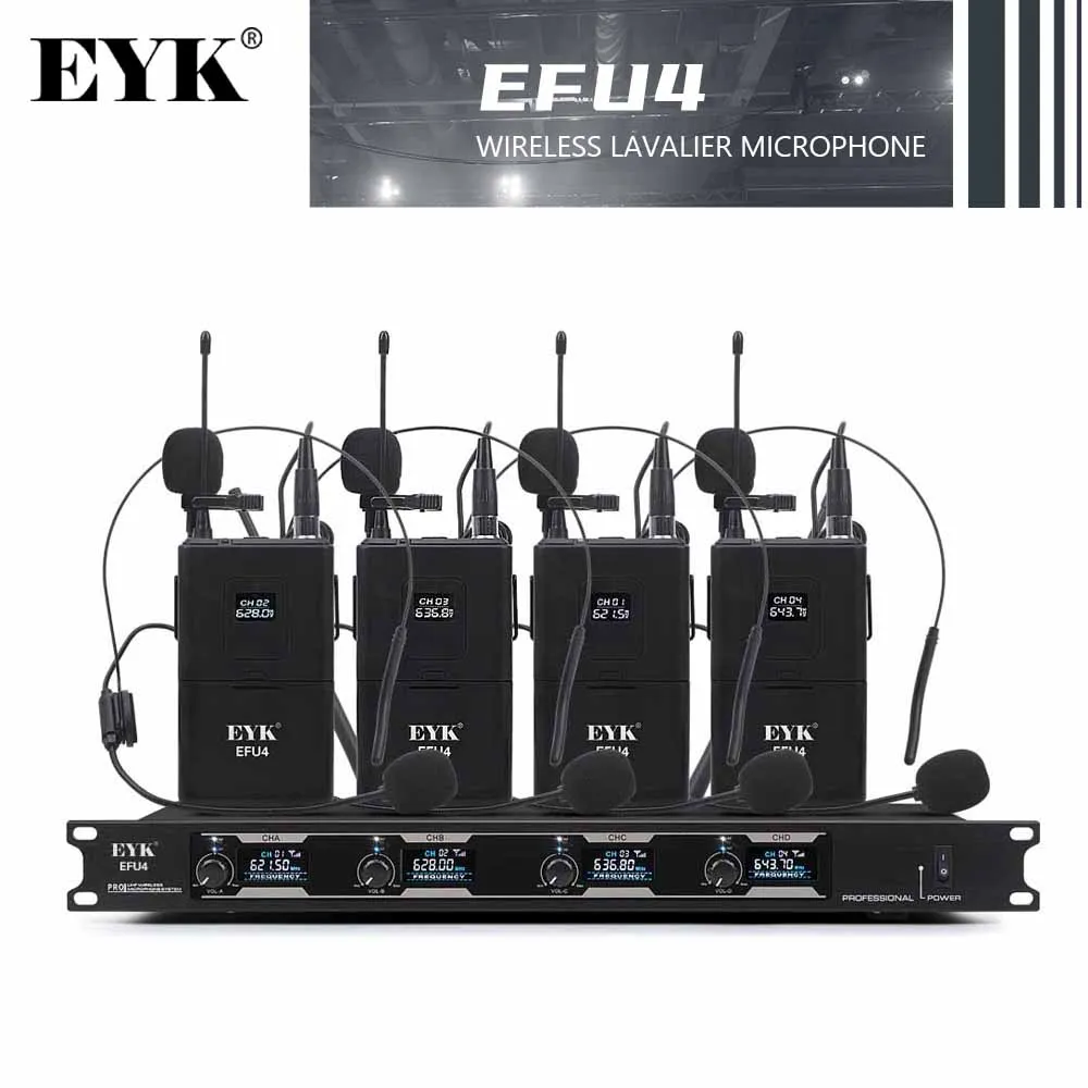 EYK EFU4 4 канальная УВЧ Беспроводная микрофонная система с комплектами гарнитуры и