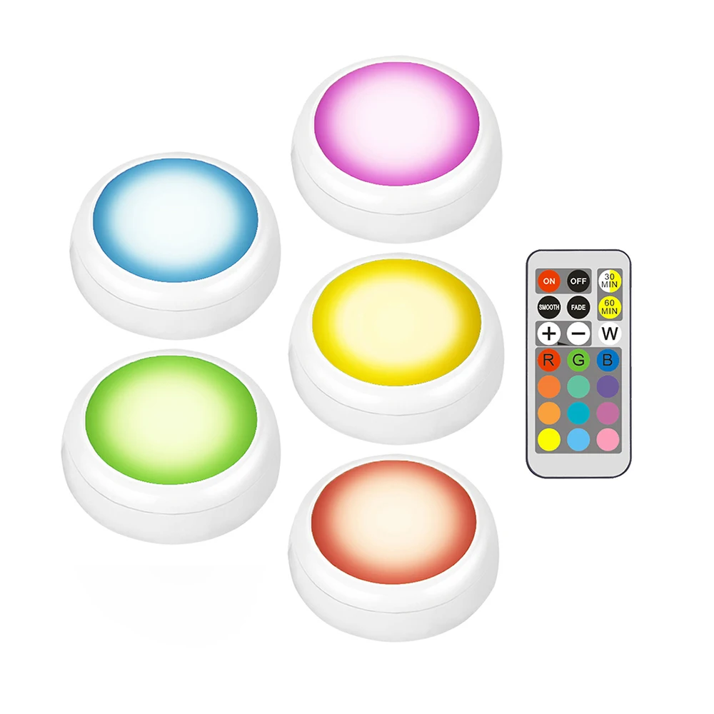 5 lamp and remote Светодиодный светильник на батарейках RGB цвет Шайба светильник s затемнения под полкой кухонный счетчик светильник ing пульт дистанционного управления ночной Светильник - Цвет: 5 lamp and remote