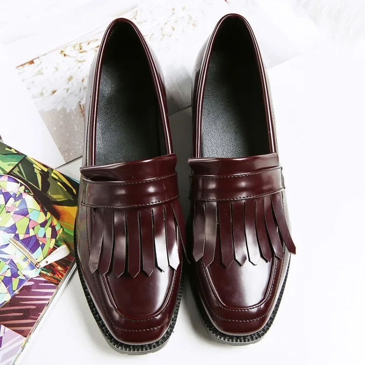 

Chunky Heel Women Shoes British Style Fashion Shallow Mouth Tassel Loafers Shoes Casual Ladies Slip-on Beige Black Daily Shoes