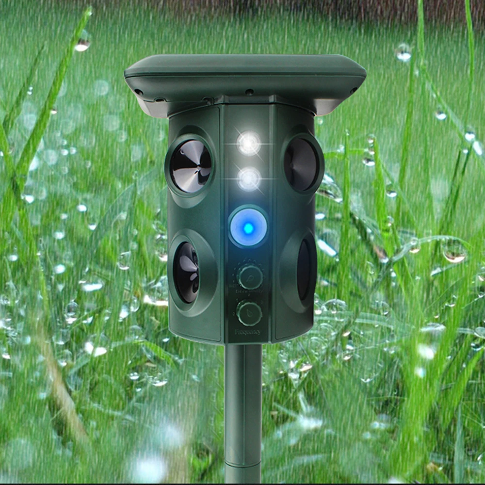 Ультразвуковой отпугиватель животных на солнечной батарее четыре динамика ИК