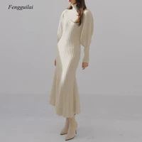 black turtleneck sweater dress long sleeve mermaid sexy midi knitted birthday outfits women robe winter elegant korean fashion