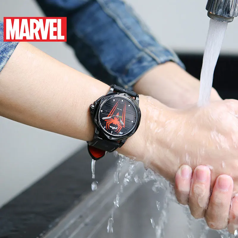 DISNEY Marvel Брендовые мужские часы Человек-паук мужские спортивные мужские кварцевые часы наручные часы с кожаным ремешком часы 50 м водонепроницаемые