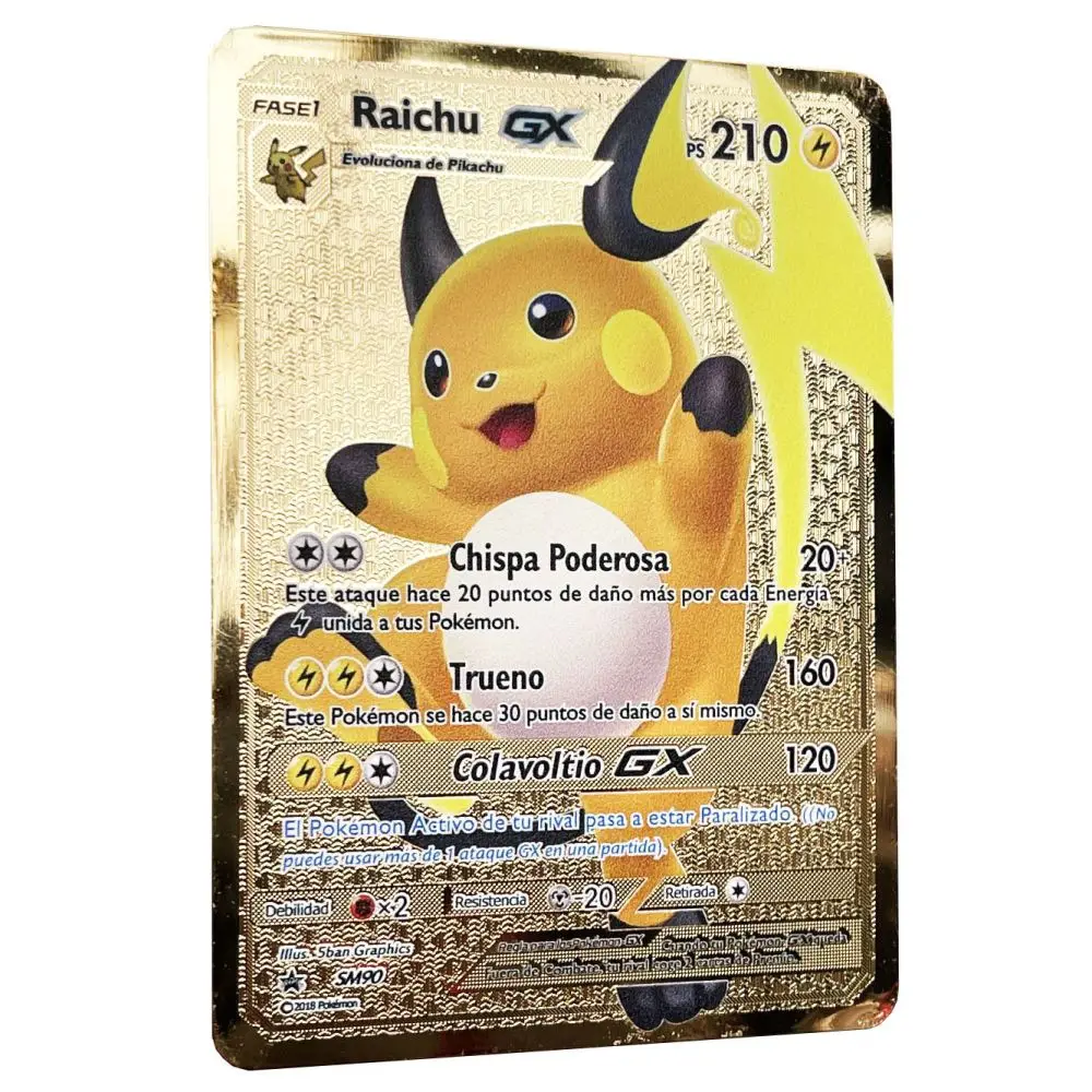 Золотые Покемоны Raichu GX испанские железные металлические буквы покемона детский