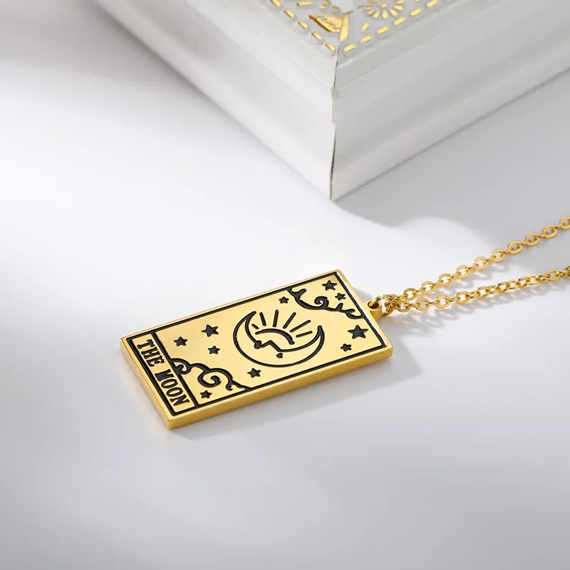

Tarot Moon Sun Face Necklaces For Women Gold Stainless Steel Chain Female Pendant Necklace Aesthetic Birthday Jewelry Gift 2021