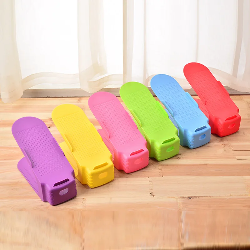 

6Pcs/2pcs Double Shoe Rack Not Adjustable Slipper Organizer Range Shoe Holder Storage Stand Space Saver Plastic Shelf for Sandal