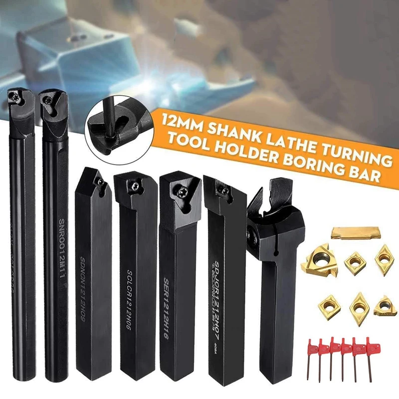 

21Pcs/Set Shank Lathe Turning Tool Holder Boring Bar +Insert+Wrench S12M-SCLCR06/45HRC, Good Toughness And Hardness