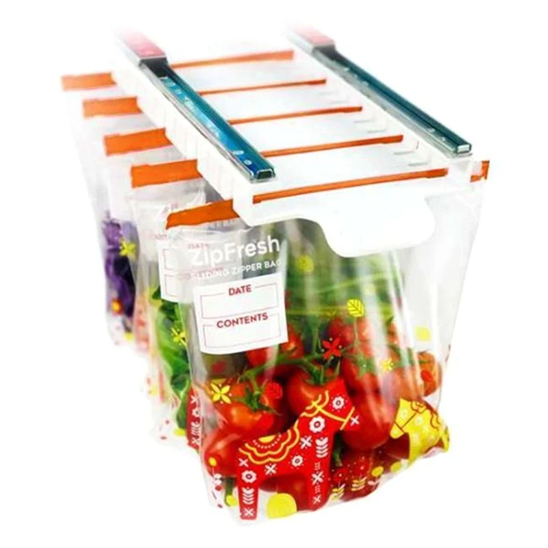 

Refrigerator Storage Bag Rack Food Safety Zipper Pocket Retractable Household Storage Rack With Pull-out Zipper