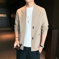 2021 autumn new thin coat classic style knitting sweater male brand clothes 5 colors mens casual solid color sweater cardigan