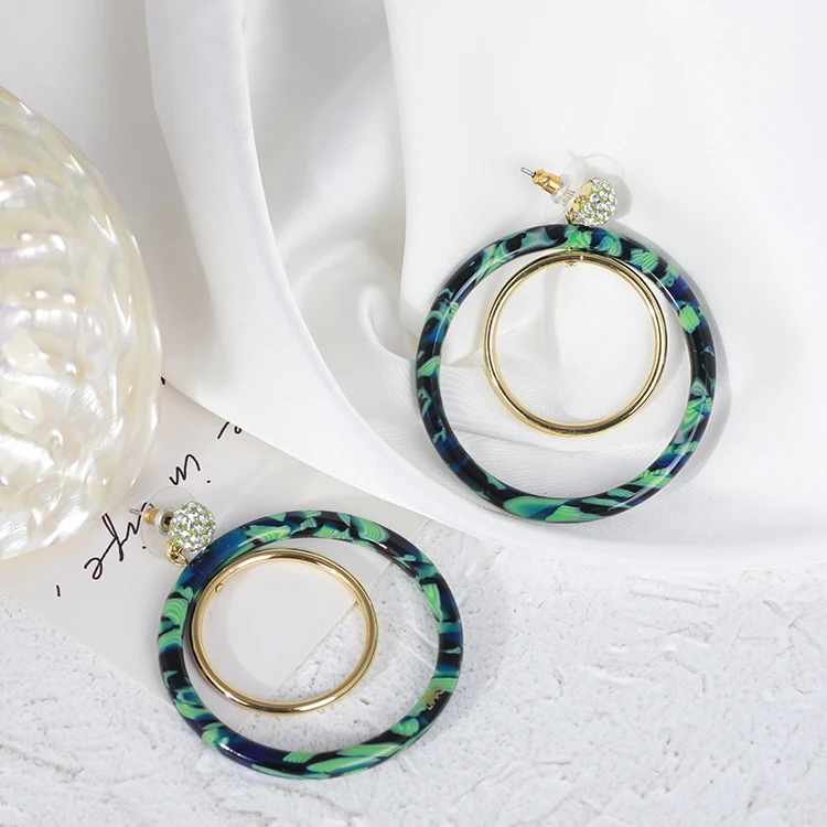 

European and American Jewelry simple light luxury high sense luster resin double circle whole ball mask thin earrings for women