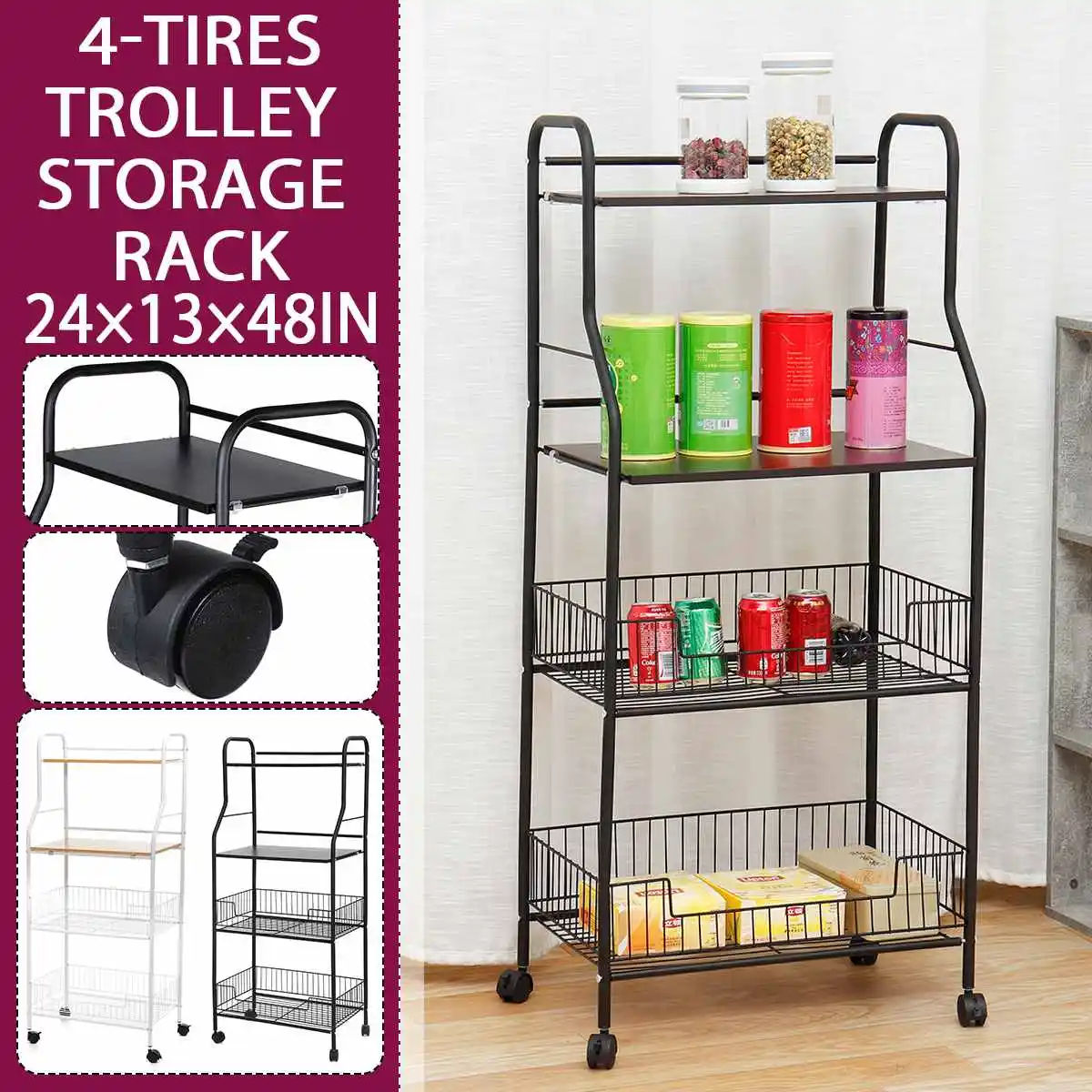 

4 Layer Kitchen Bathroom Trolley Floor Shelf Removable Storage Rack Space Saving Mobile Storage Rack Organizer with Wheels