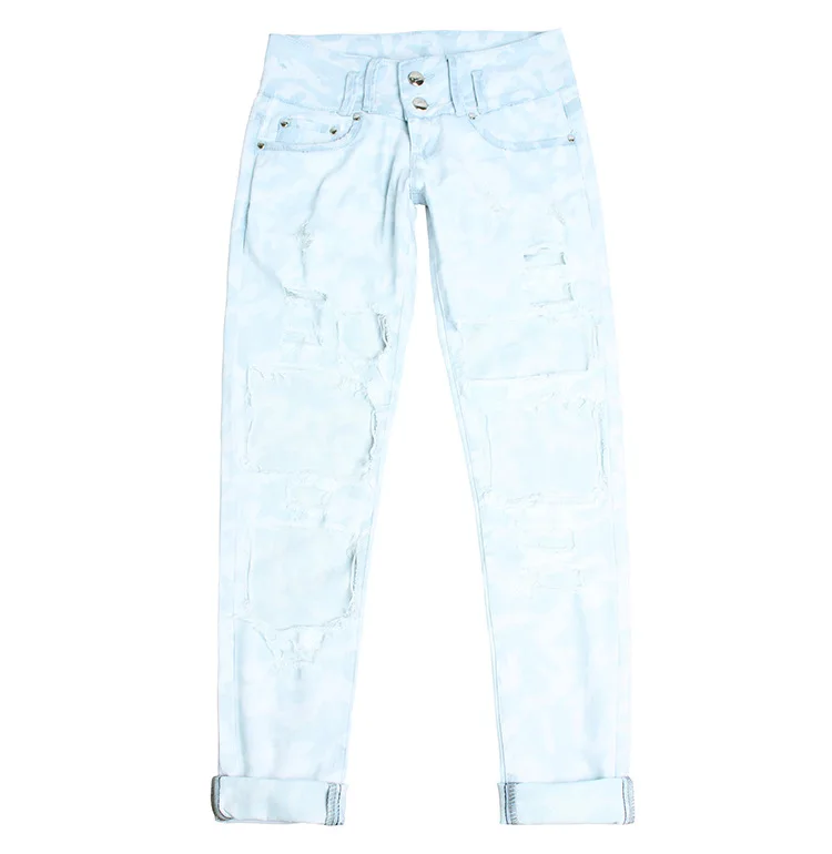 

Big the street beggars tear women's wear holes in low waist double button jeans
