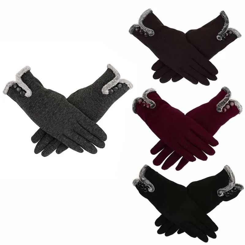 

Fashion 2021 Winter Mittens Women Hand Slip Elastic Cuff Warm Wrist Gloves Elegant Lady Bow-knot Glove Screen Soft Lining Gloves