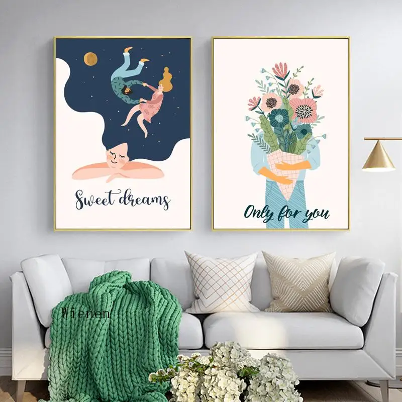 

Fashion Valentine's Day Flower Wedding Decor Poster Large Art Print Canvas Painting Couple Gift Wall Picture Custom Home Decor