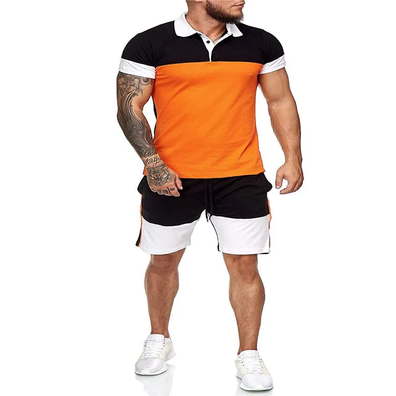 

2021Summer Men's T-shirt Set 2-piece Men's Sportswear Suit Basketball Sports FitnessPrinted Short Sleeve + Men's Suit