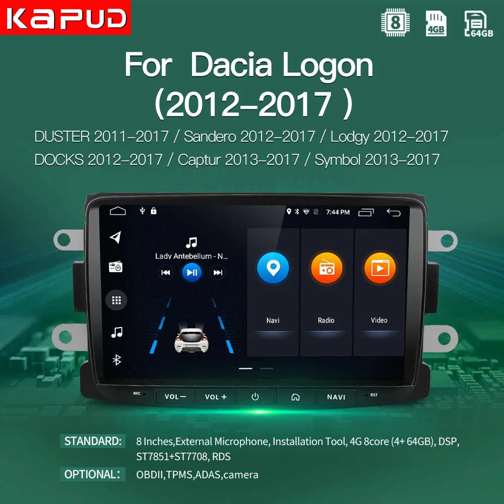 

kapud 8'' Android 10.0 Car GPS Navigation Radio Player For Dacia/Sandero/Duster/Captur/Lada/Xray/Logan/Symbol/Docks/Lodgy DSP BT