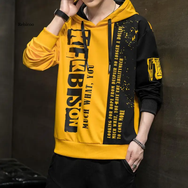

2021 New Streetwear Men's Hoodie Letter Print Hooded Sweatshirt Patchwork Hip Hop Hoodie High Street Fashion Top