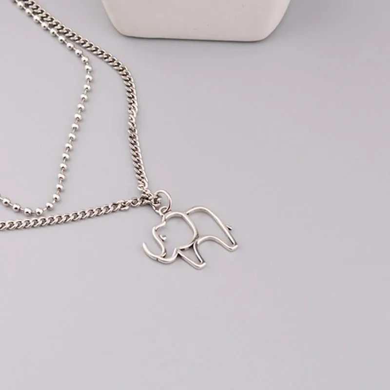 

Foxanry 925 Sterling Silver Double Layer Chain Necklace New Trend Vintage Hollow Elephant Party Jewelry Gifts Girls Accessories