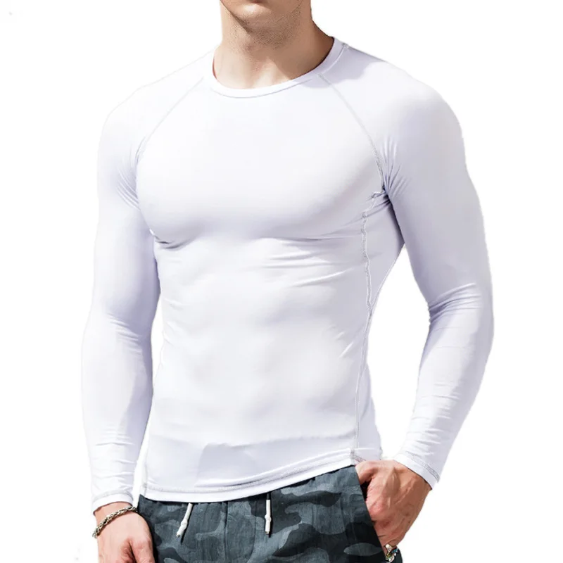 

Spring Autumn Men's Round Neck High Elastic Tight-fitting Long-sleeved T-shirt Sports Fitness Muscle Wicking Quick-drying Top