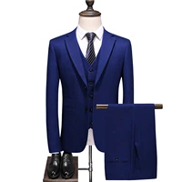 22020 autumn new pure blue mens suit three pieces set british business formal wear casual wedding groom dress suit for men