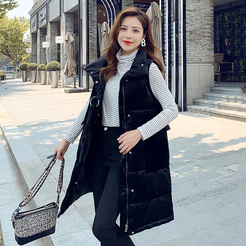 Женский Длинный жилет с воротником-стойкой однотонная плотная куртка без