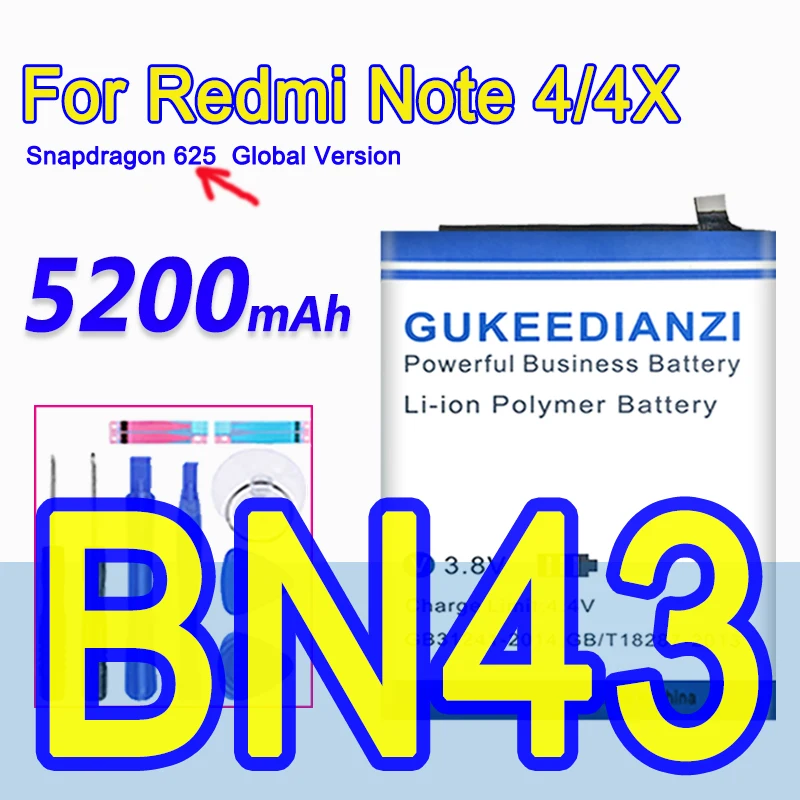Высококачественный аккумулятор GUKEEDIANZI BN43 5200 мАч для Xiaomi Redmi Note 4X 3G + 32G 4 глобальная