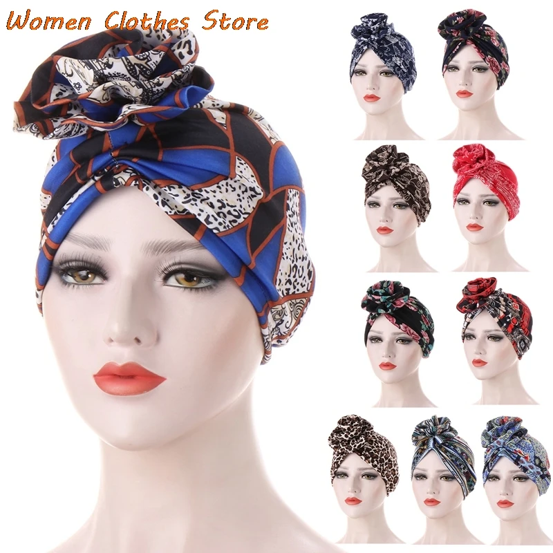 

Printed Leopard Flower Headscarf Bonnet Women Turban Hat Turbante Femme Musulman Hat Islamic Head Wrap Turban