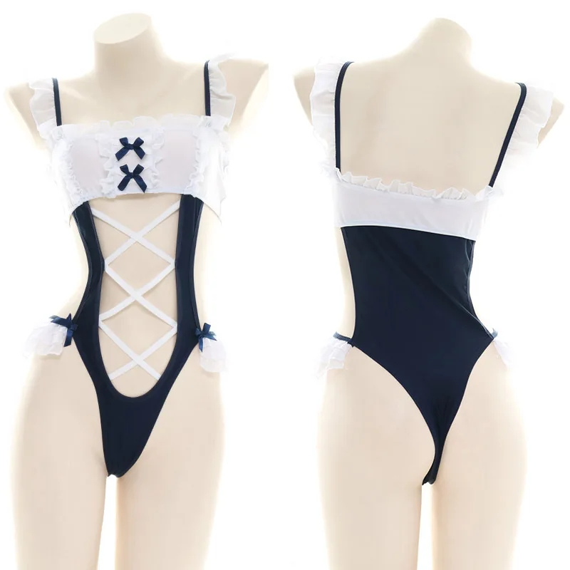 Комбинезон Sukumizu женский с высоким разрезом пижама оборками и бантом японский