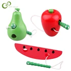 Детские обучающие игрушки по методике Монтессори, забавная деревянная игрушка в форме червя, яблока, груши, игрушка для раннего обучения ZXH