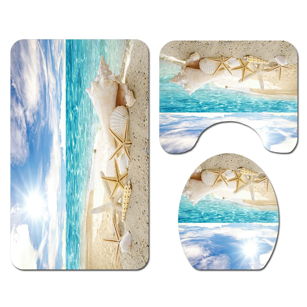 

Bathroom Curtain Set Simple Waterproof Shower Curtains Bathtub Screen with Hooks Soft Mat Set Toilet Lid Cover Rug