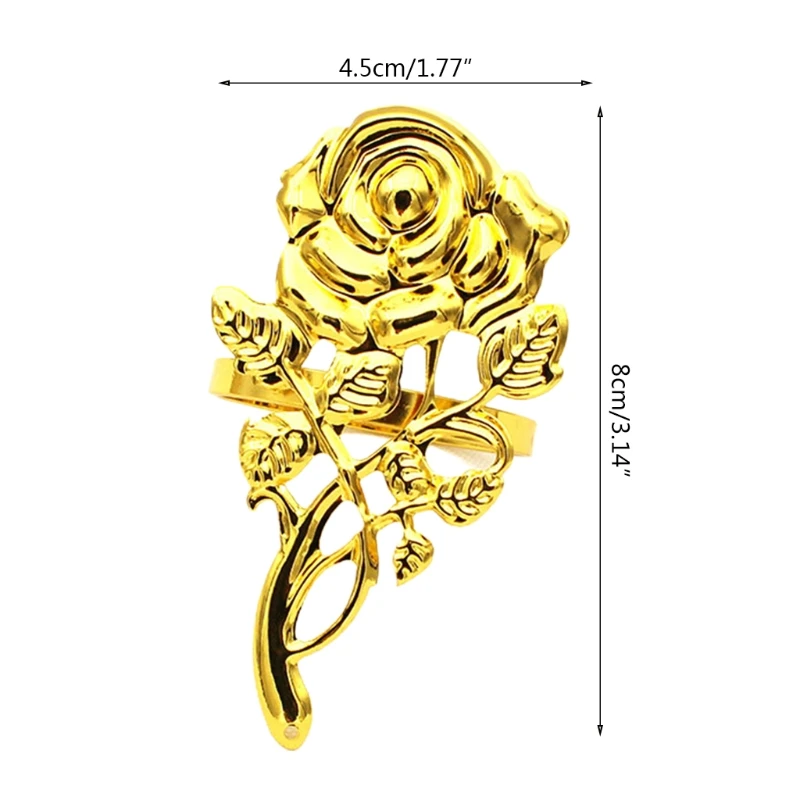 

12pcs Rose Flower Napkin Ring Holder Metal Serviette Buckles for Wedding Party Holiday Banquet Christmas Dinner Decor