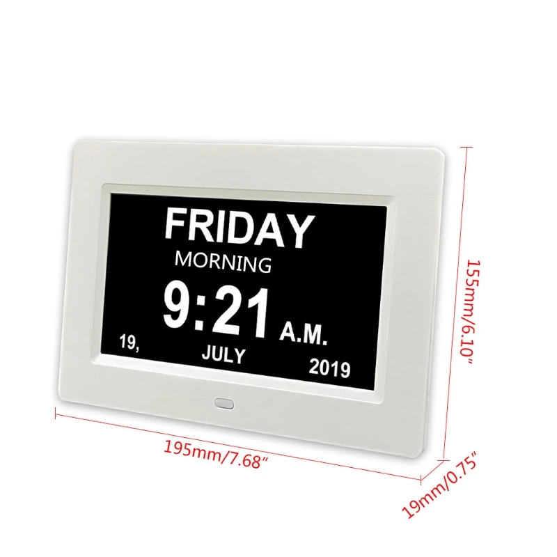 

7 "Inch Digital Clock Calendar with Oversized Font Date Day Reminder for Elderly and Children Auto Dimming 9 Languages