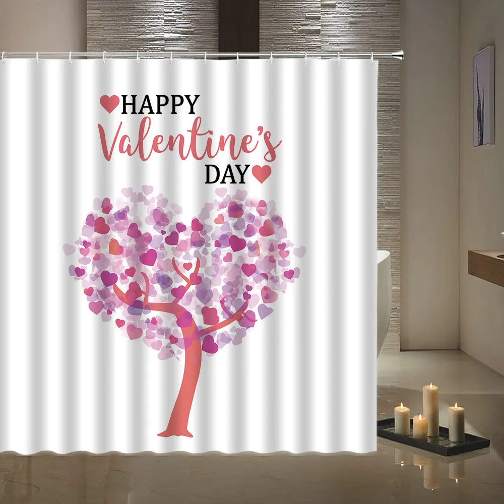 

Valentine's day decoration love tree bathroom shower curtain romantic couple shower curtain waterproof bathroom home with hook