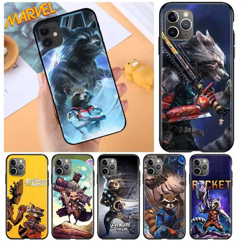 

Rocket Racoon Marvel cute for Apple iPhone 12 Pro Max Mini 11 Pro XS Max X XR 6S 6 7 8 Plus 5S SE2020 Soft Black Phone Case