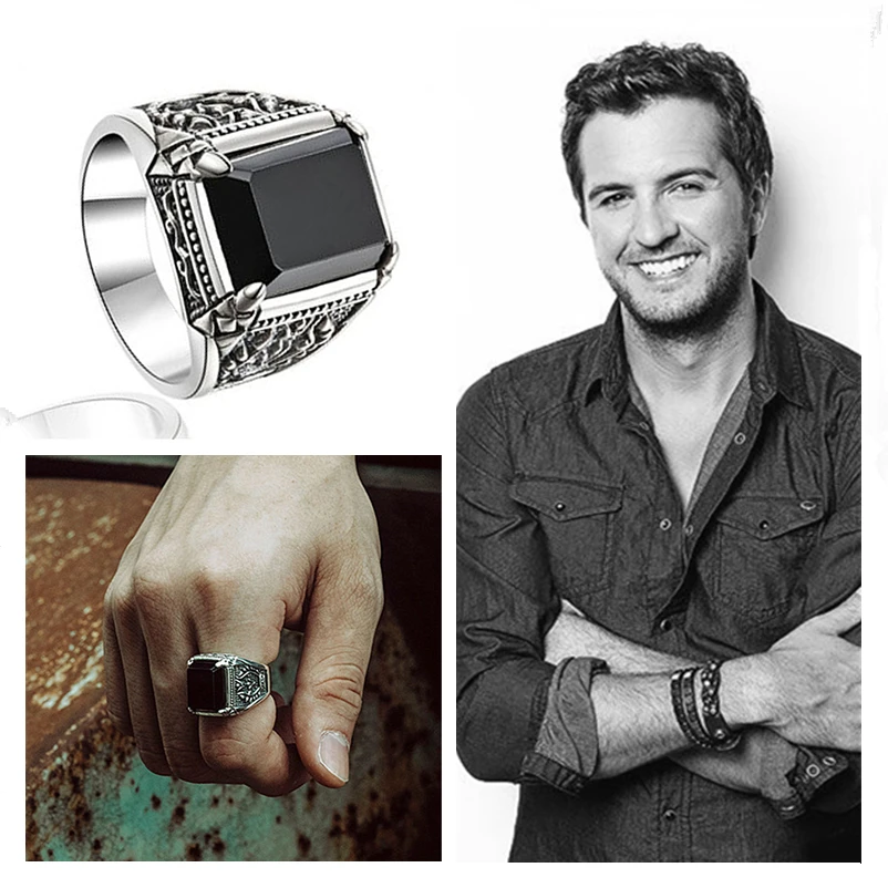 

Classic Men Rings Jewelry Big Crystal Black Square Carved Flower Rings Male Finger Bijou For Wedding Engagement Accessories Hot