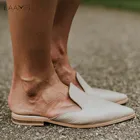 Laamei кожаные женские шлепанцы на низком каблуке, модная обувь с острым носком, сандалии в стиле пэчворк, женская обувь 2020