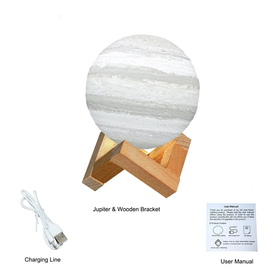Перезаряжаемая лампа с 3D принтом изображением Юпитера ночник лунный свет