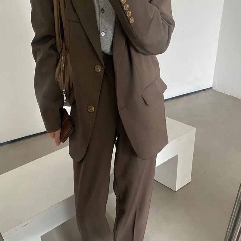Женский офисный костюм двойка Sungtin винтажный с блейзером свободные брюки высокой