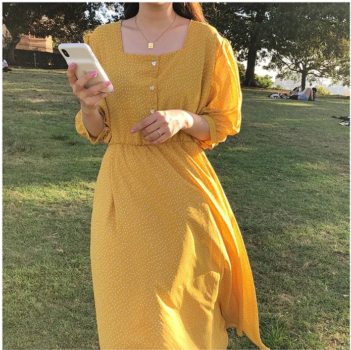 

S-XL girl Summer femme dress Casual Boho OL Casual chiffon dot print long Sleeve Women Dresses Female Dress Robe Femme Vestido