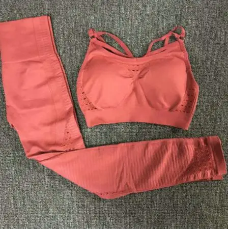 1728 red sets Бесшовный комплект для йоги, женская одежда для фитнеса, спортивная одежда, женские леггинсы для спортзала, мягкий пуш-ап спортивный бюстгальтер на бретелях, 2 шт., спортивные костюмы - Цвет: 1728 red sets